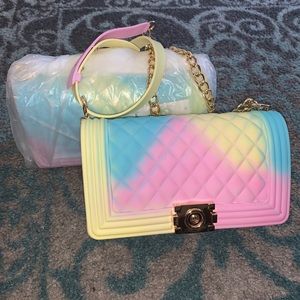 Crossbody Handbag w/ Gold Chain - Cotton Candy